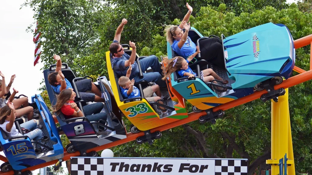 Rewind Racers roller coaster at Adventure City
