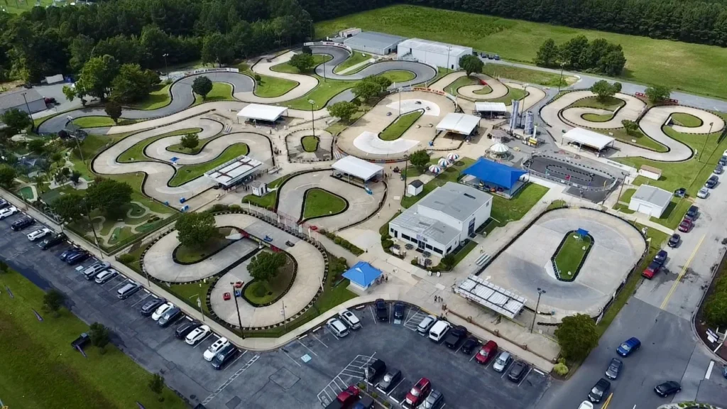 Aerial view of go-kart tracks at Baja Amusements in Ocean City