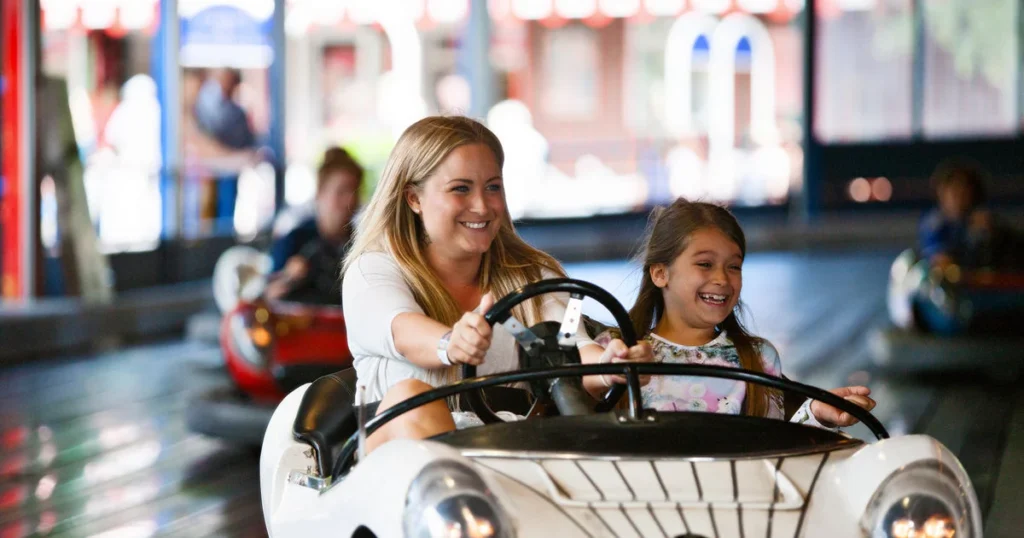 Guests riding the bumper cars at Bakken