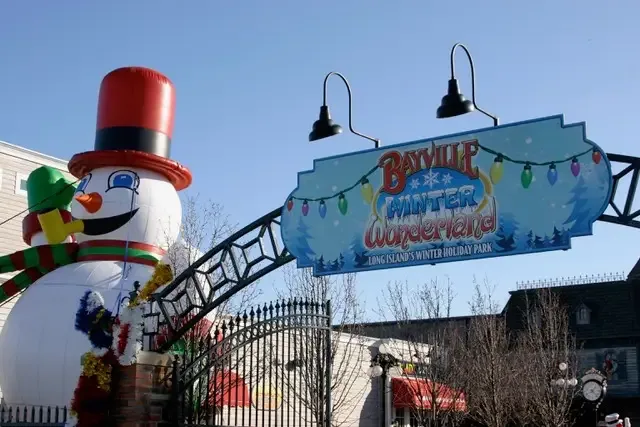 Bayville Adventure Park entrance decorated for its Winter Wonderland seasonal event