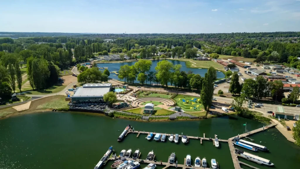 Billing Aquadrome lakes and holiday park from above