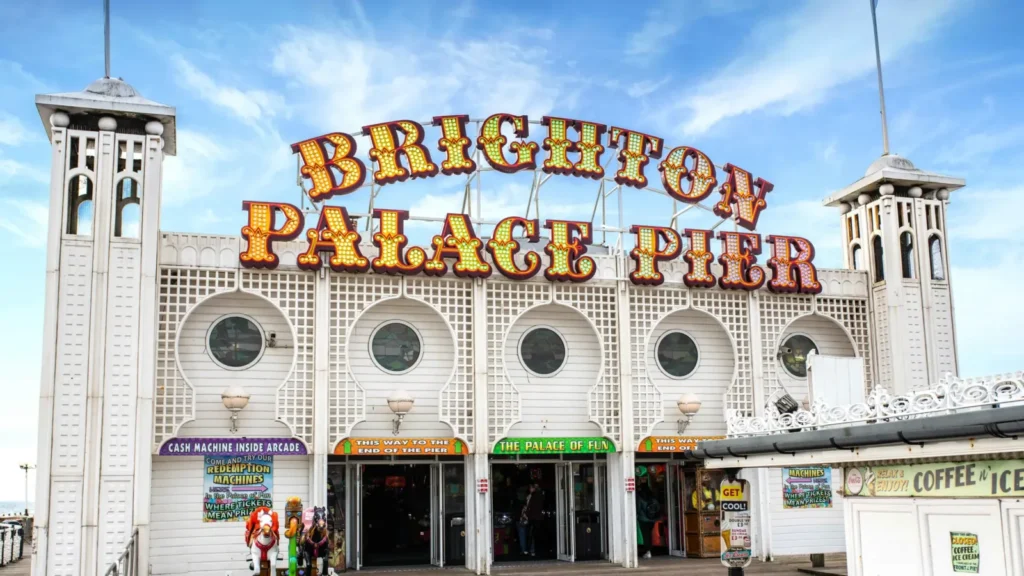Brighton Palace Pier’s arcade entrance and illuminated sign
