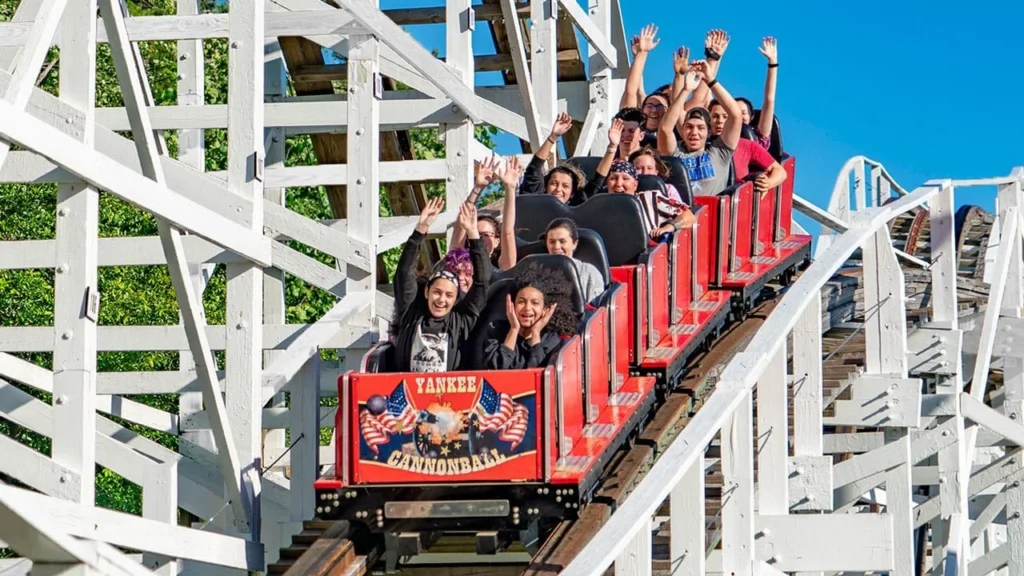Riders on Yankee Cannonball at Canobie Lake Park