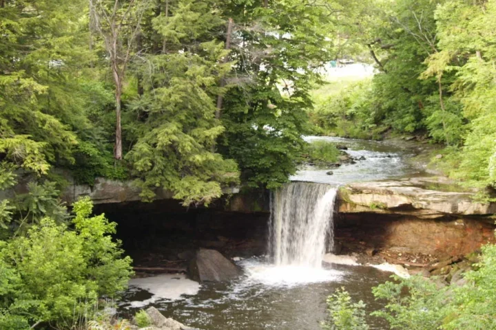 Waterfall in the wooded grounds of Cascade Park in New Castle, Pennsylvania