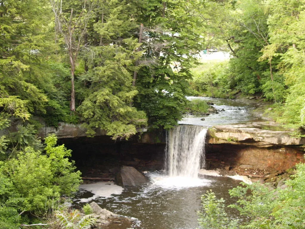 Waterfall in the wooded grounds of Cascade Park in New Castle, Pennsylvania