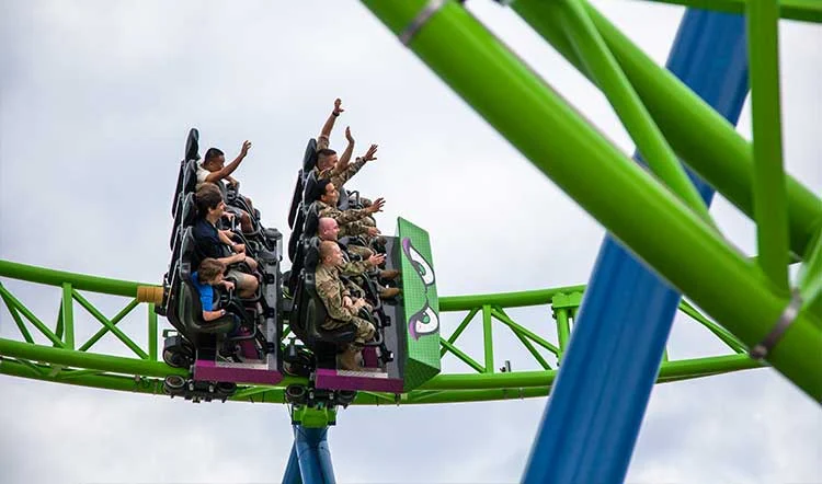 Riders on the Hydrus roller coaster at Casino Pier in Seaside Heights