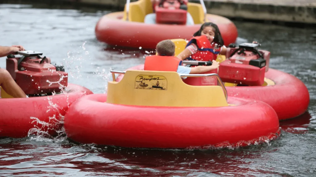 Guests riding bumper boats at Centreville Amusement Park