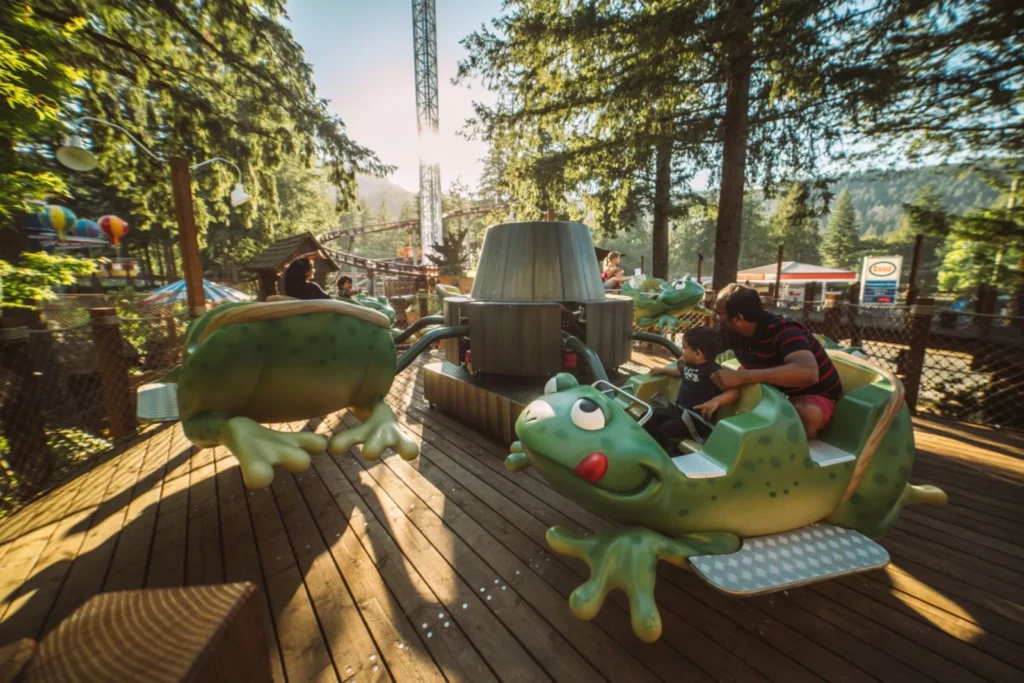 Families riding the Frog Hopper at Cultus Lake Adventure Park