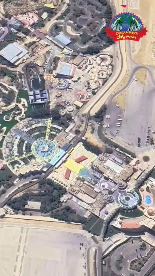 Aerial view of the rides and grounds at Dream Park in 6th of October City
