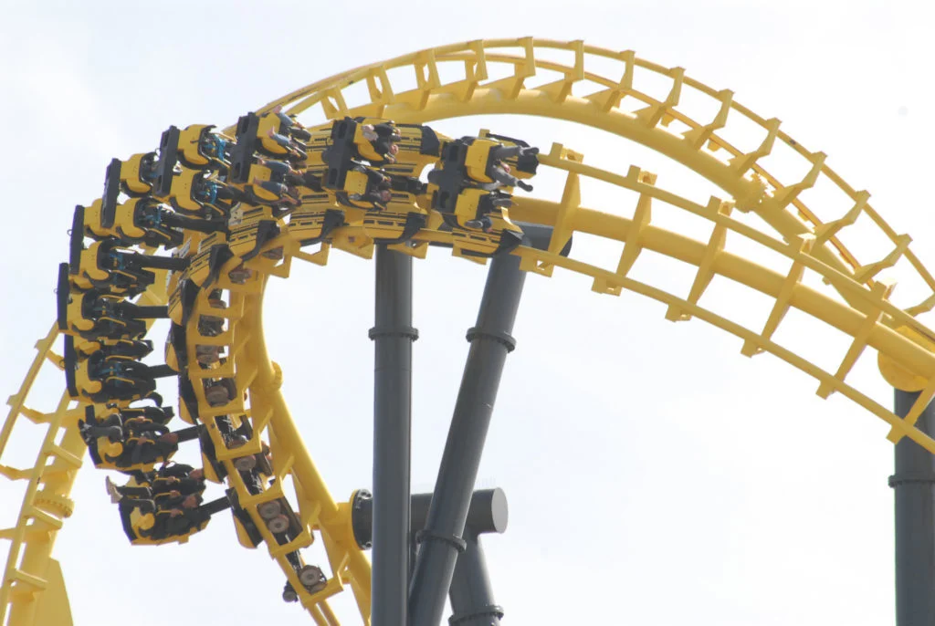 Odyssey inverted roller coaster at Fantasy Island in Ingoldmells