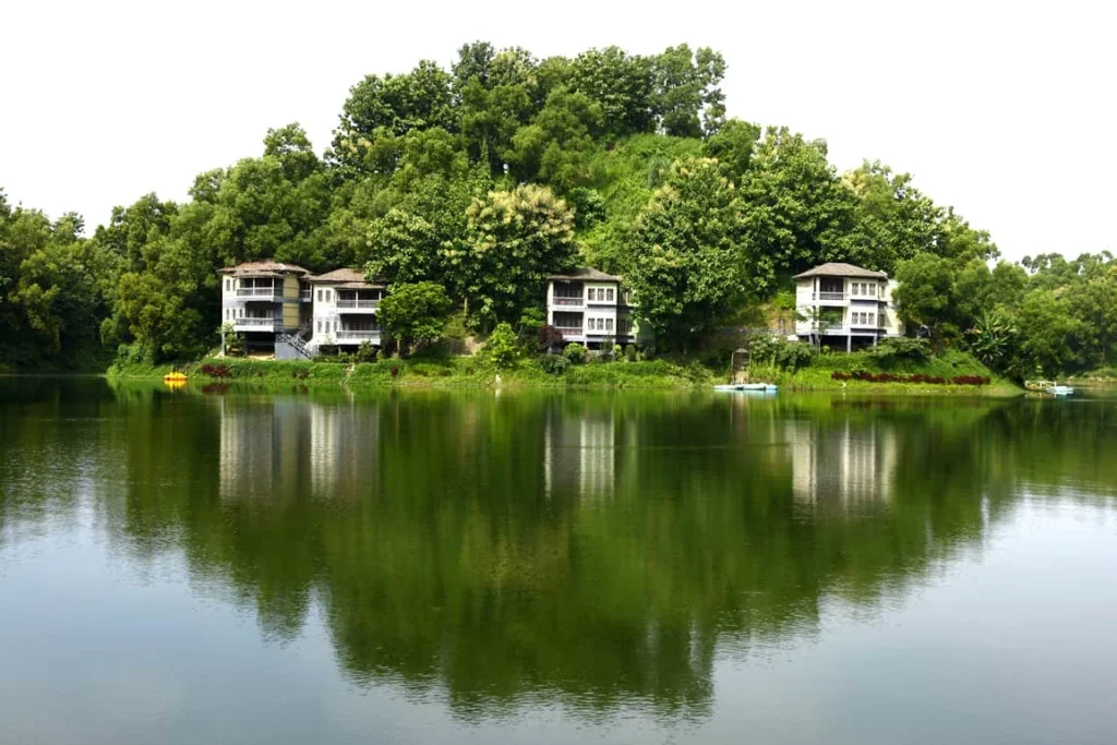 Lake and lakeside cottages in the wider Foy’s Lake complex in Chattogram