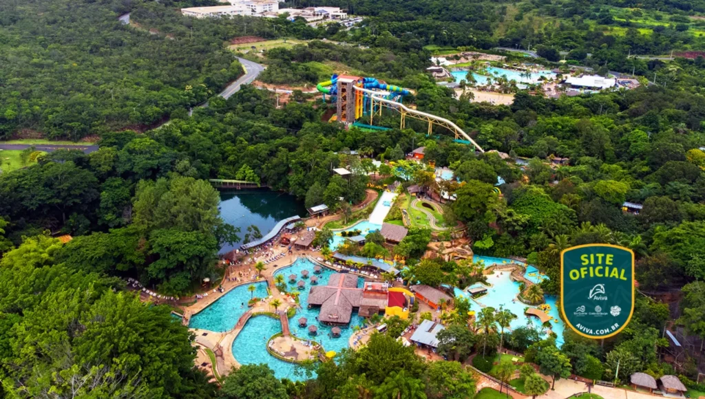 Aerial view of Hot Park pools and water slides in Rio Quente