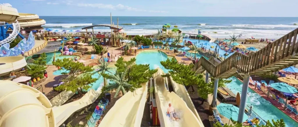 Water slides beside the beach at Morey’s Piers in Wildwood
