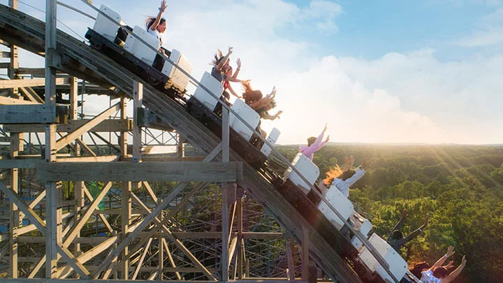 Zeus wooden roller coaster at Mt. Olympus in Wisconsin Dells