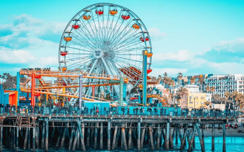 Pacific Wheel and rides at Pacific Park on Santa Monica Pier
