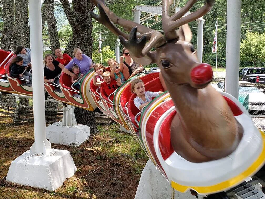 Family riding Rudicoaster at Santa’s Land in Cherokee