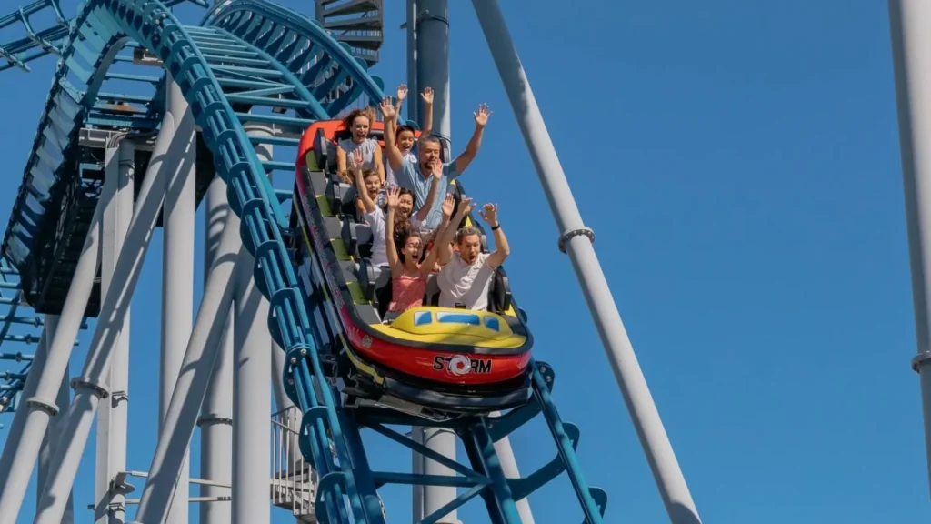 Guests riding Storm Coaster at Sea World on the Gold Coast