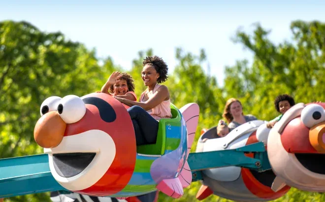 Mother and daughter riding at Sesame Place Philadelphia