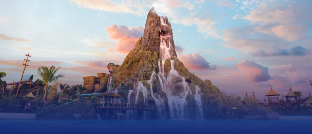 Krakatau volcano and waterfalls at Universal Volcano Bay in Orlando