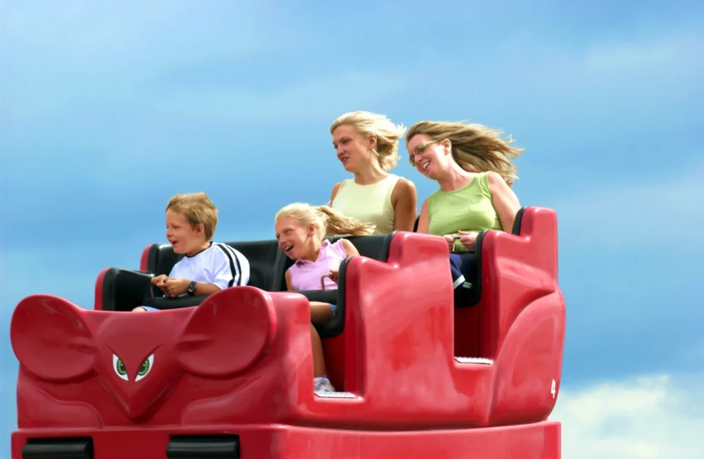 A family riding Mad Mouse at Valleyfair in Shakopee