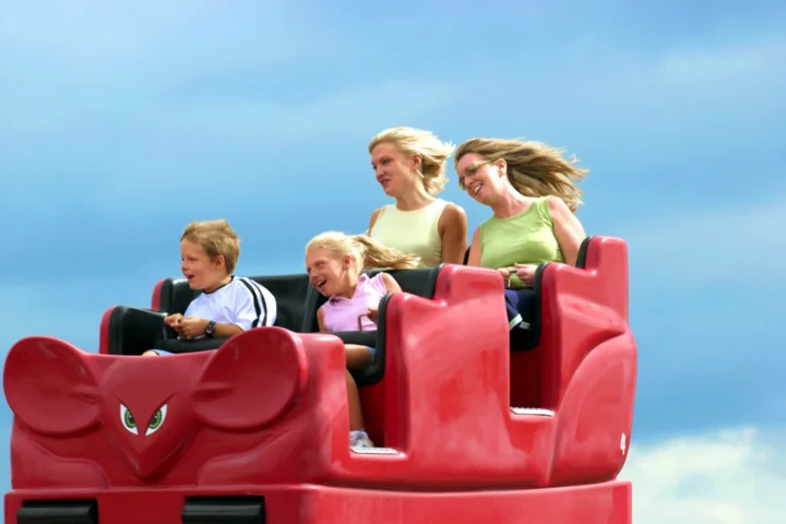 A family riding Mad Mouse at Valleyfair in Shakopee