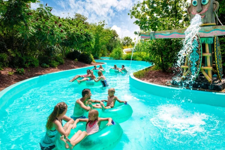 Families floating along Aloha River at White Water in Branson