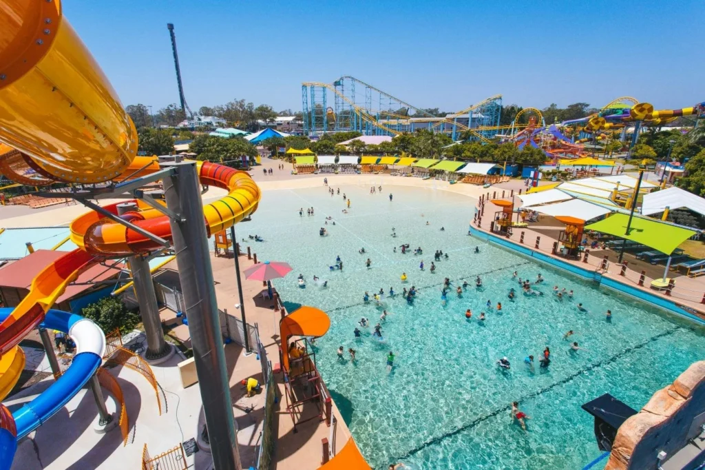 Cave of Waves pool and surrounding slides at WhiteWater World in Coomera
