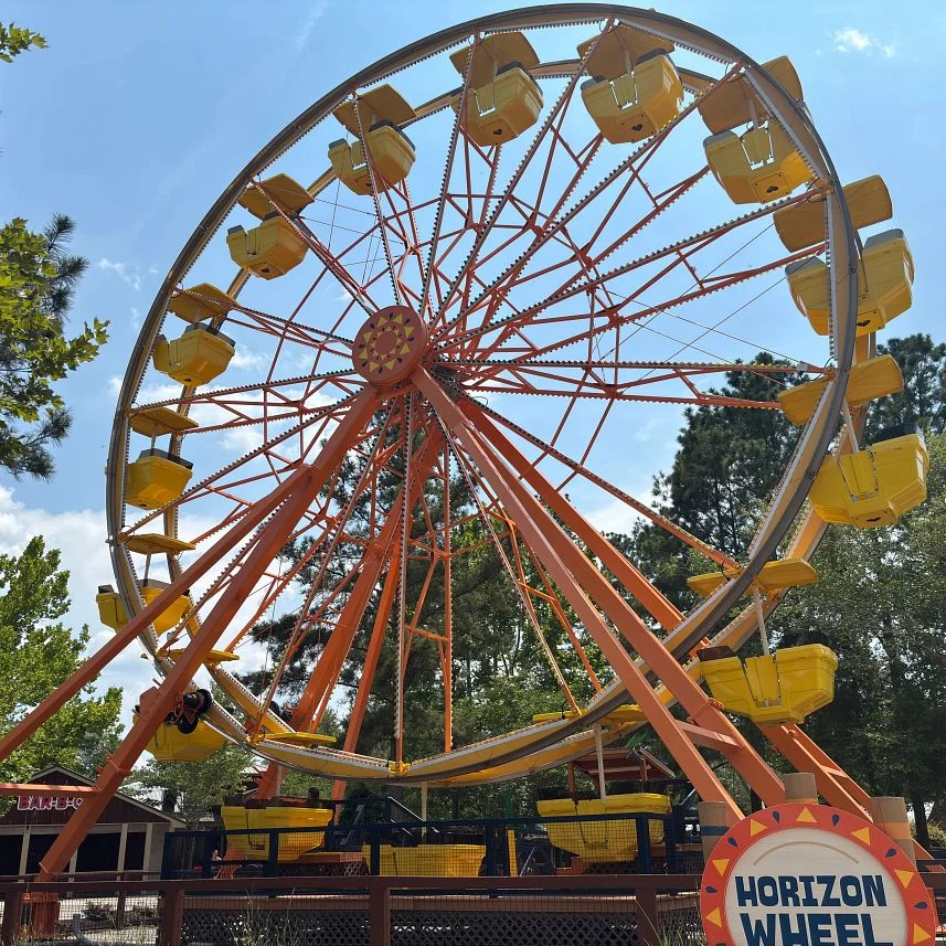 Yellow gondolas of the Horizon Wheel at Wild Adventures in Valdosta