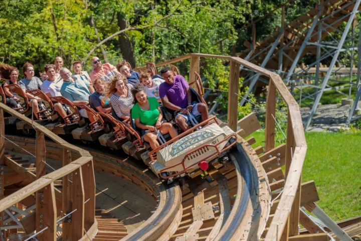 Passengers riding Zambezi Zinger at Worlds of Fun in Kansas City